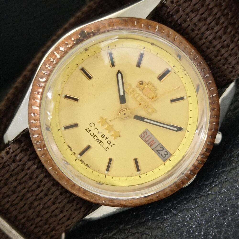 Vintage 1981 Orient Automatic Mens Silver Watch W/daydate & Gold accents